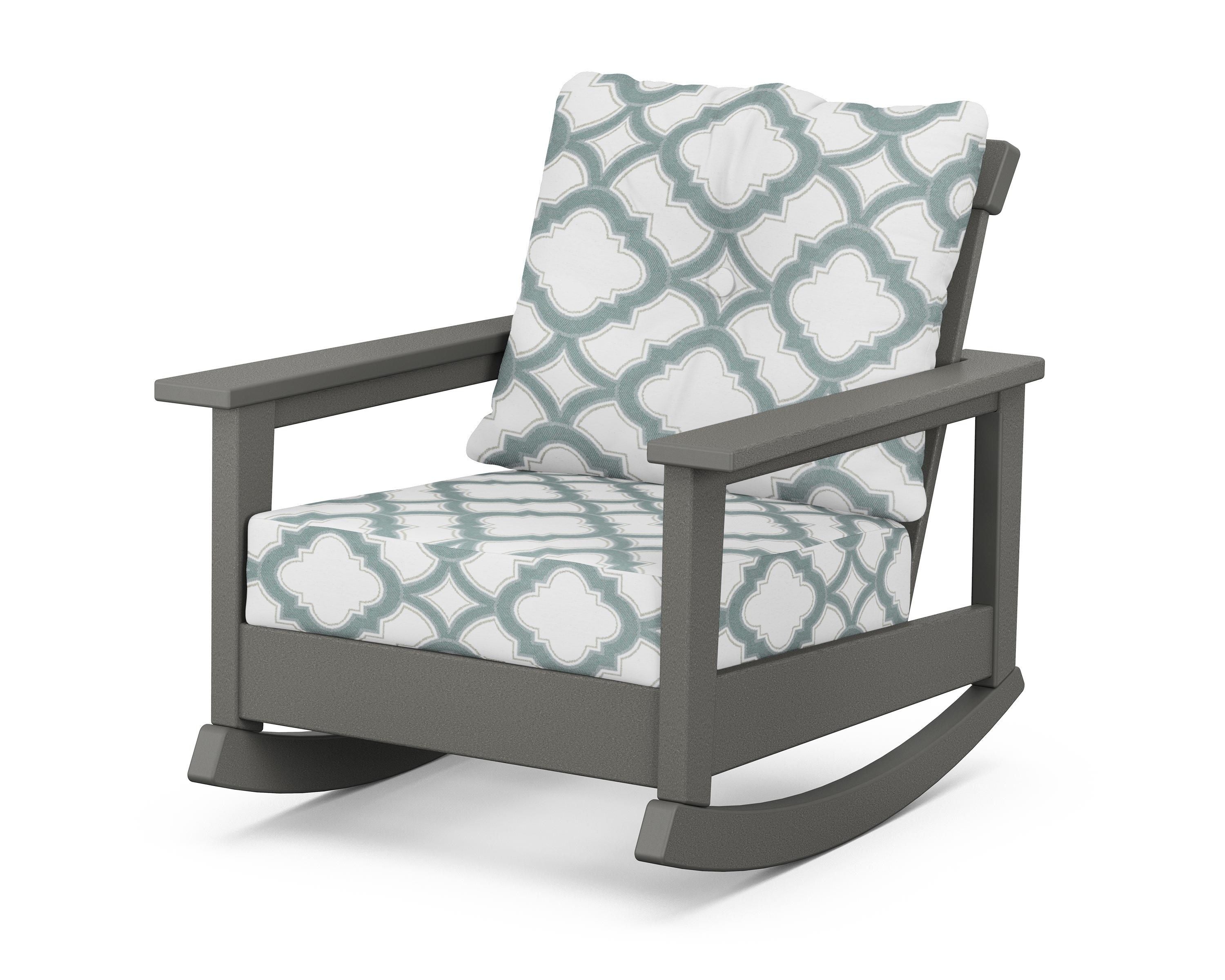 POLYWOOD® Prescott Deep Seating Rocking Chair in Slate Grey / Trellis Glacier Spa