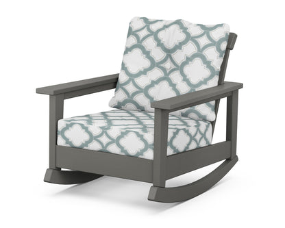 POLYWOOD® Prescott Deep Seating Rocking Chair in Slate Grey / Trellis Glacier Spa