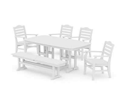 POLYWOOD® Savannah 6-Piece Farmhouse Dining Set with Bench in White
