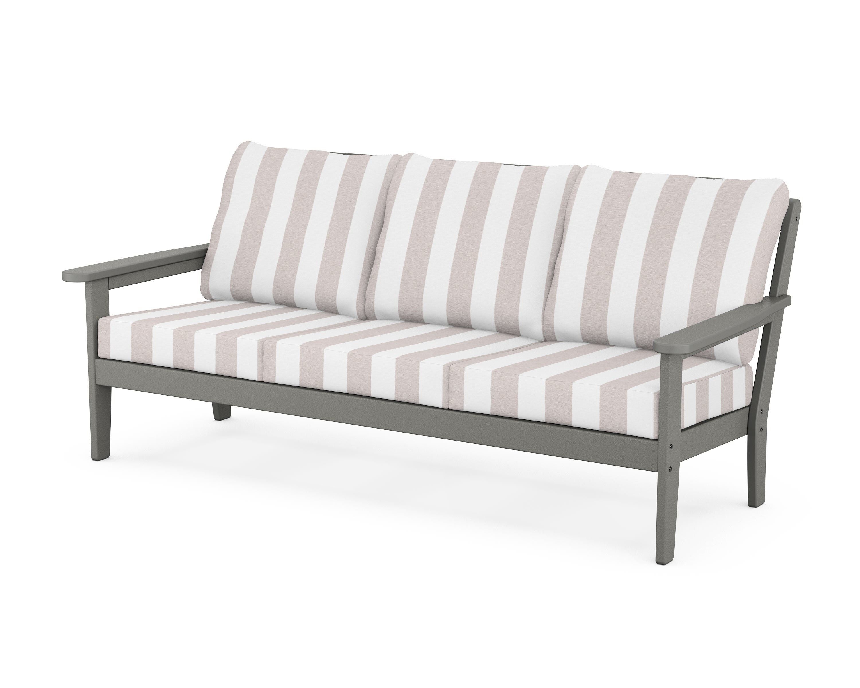 Country Living Cottage Deep Seating Sofa in Slate Grey / Cabana Stripe Dune Burlap