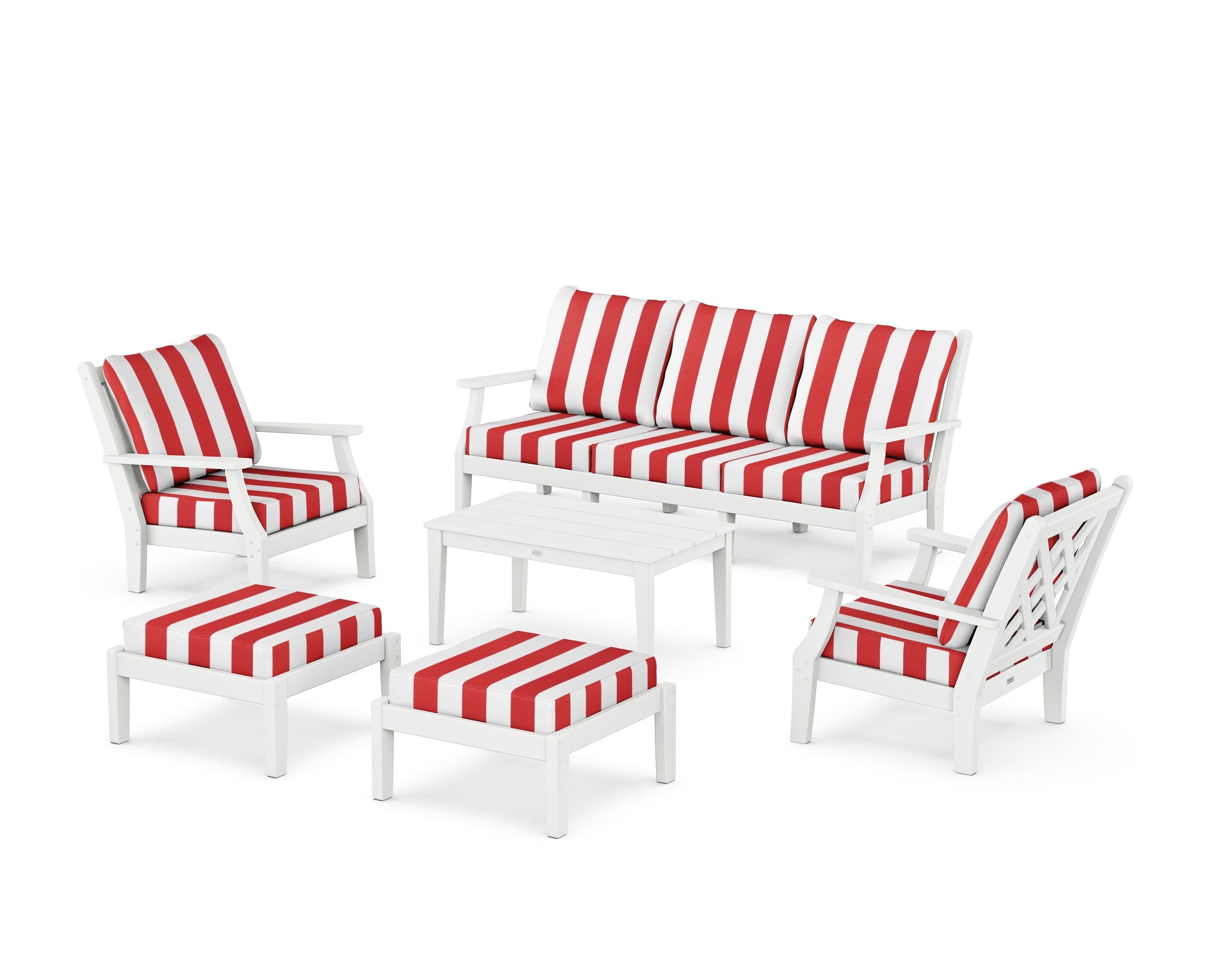 Country Living Wovendale 6-Piece Lounge Sofa Set in White / Cabana Stripe Crimson