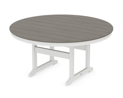 POLYWOOD® 60" Round Farmhouse Dining Table in White / Driftwood