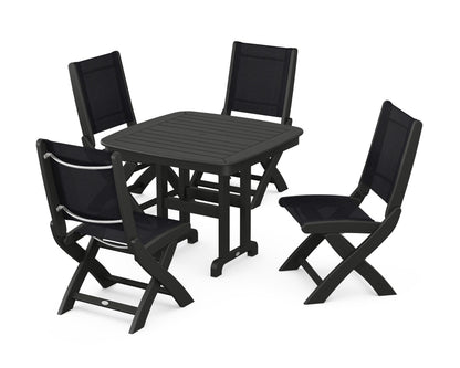 POLYWOOD® Coastal Folding Side Chair 5-Piece Dining Set in Black / Black Sling