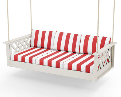Country Living Wovendale Daybed Swing in Sand / Cabana Stripe Crimson