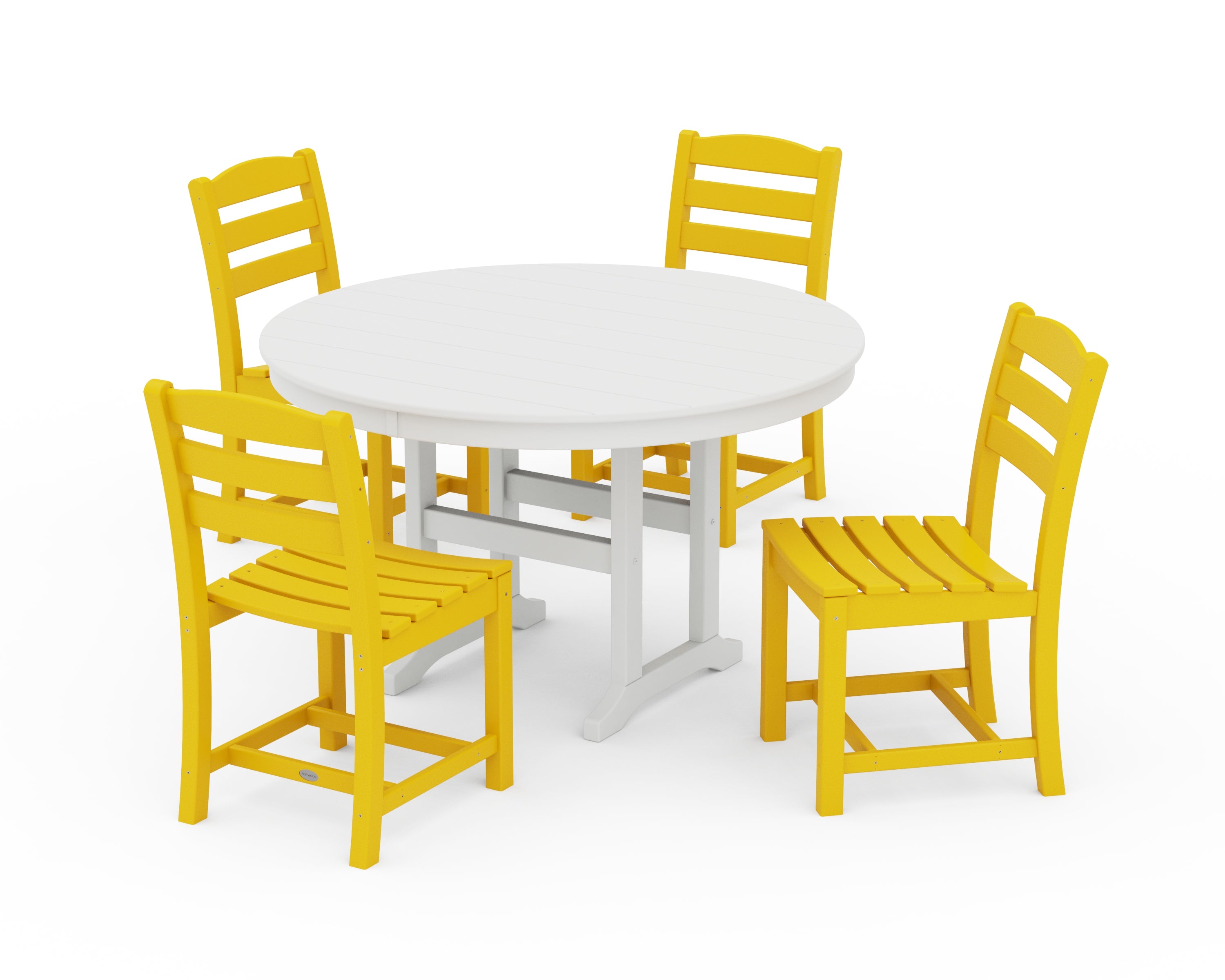 POLYWOOD® La Casa Café Side Chair 5-Piece Round Farmhouse Dining Set in Lemon / White