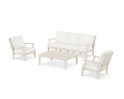 Martha Stewart by POLYWOOD® Chinoiserie 4-Piece Deep Seating Set with Sofa in Sand / Natural Linen