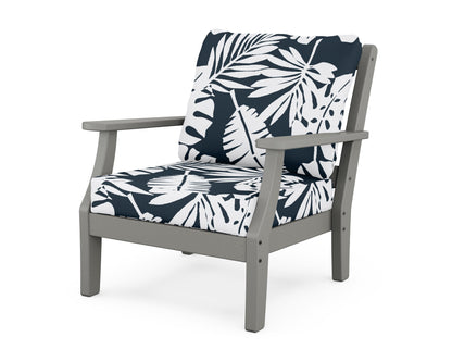 Martha Stewart by POLYWOOD® Chinoiserie Deep Seating Chair in Slate Grey / Leaf Marine Indigo