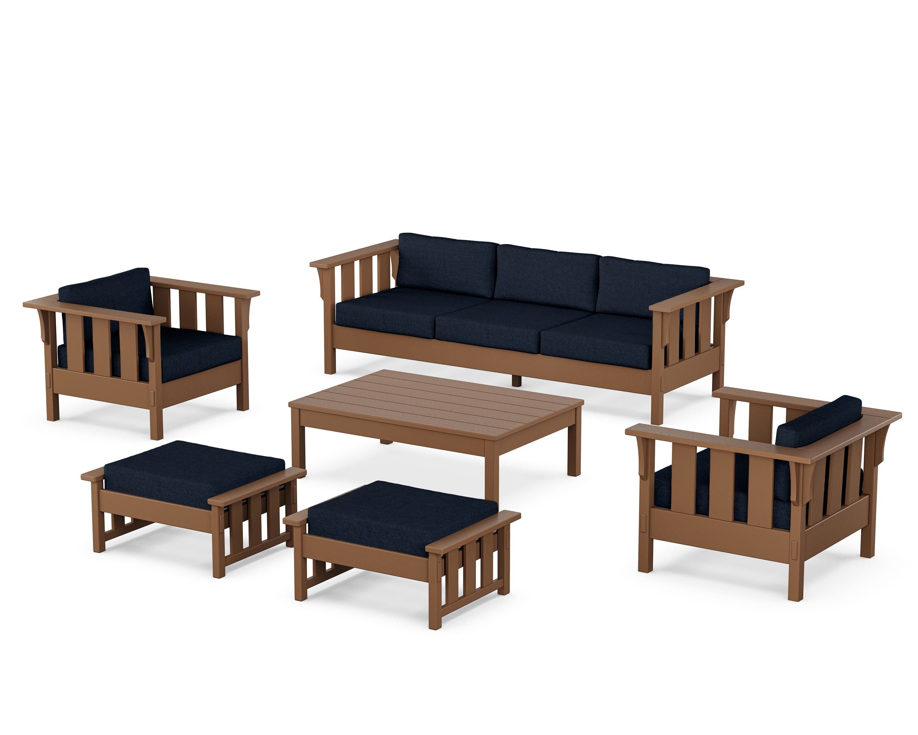 Martha Stewart by POLYWOOD® Acadia 6-Piece Lounge Sofa Set in Teak / Marine Indigo