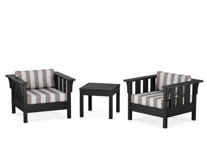 Martha Stewart by POLYWOOD® Acadia 3-Piece Deep Seating Set in Black / Cabana Stripe Grey Mist