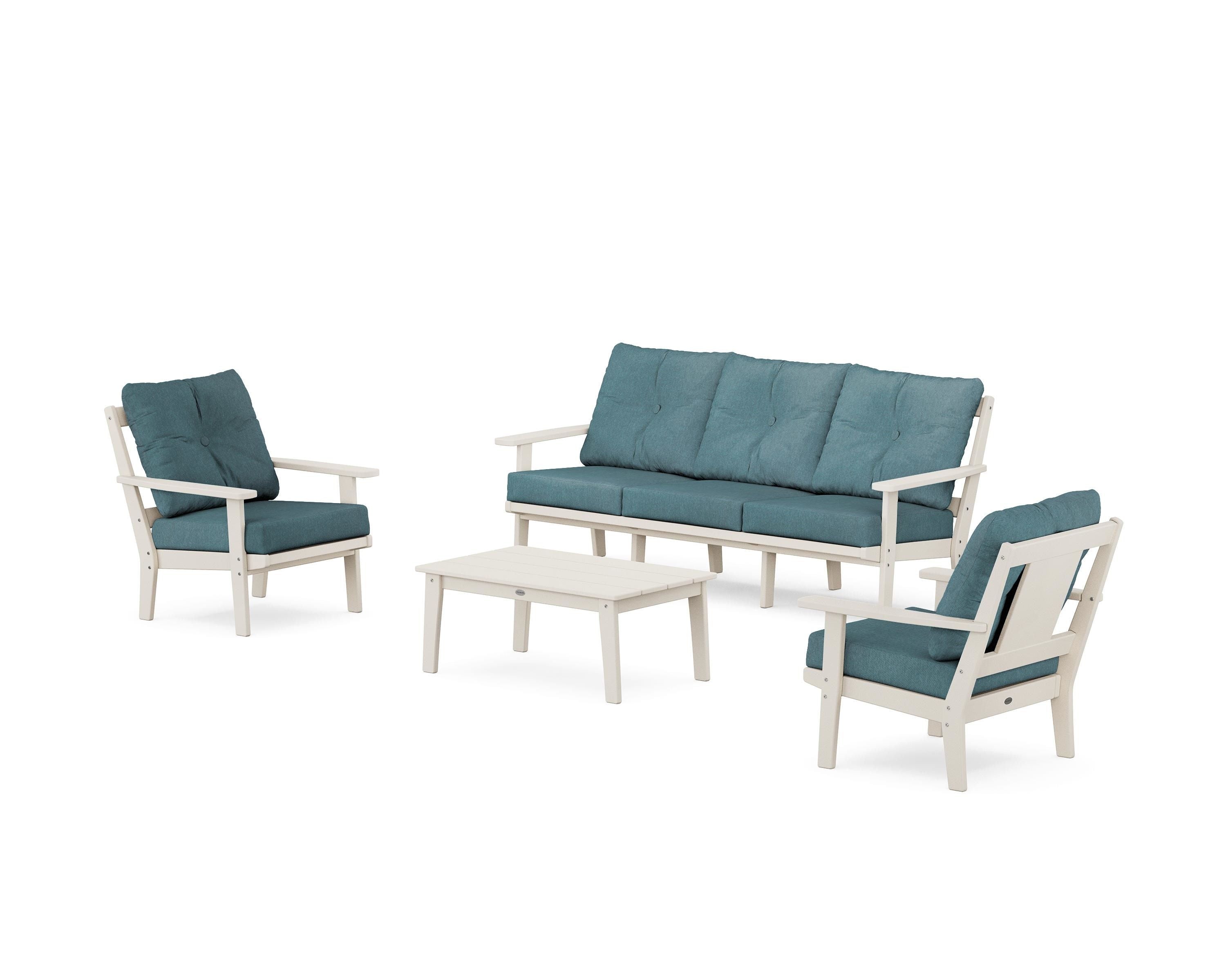 POLYWOOD® Prairie 4-Piece Deep Seating Set with Sofa in Sand / Ocean Teal