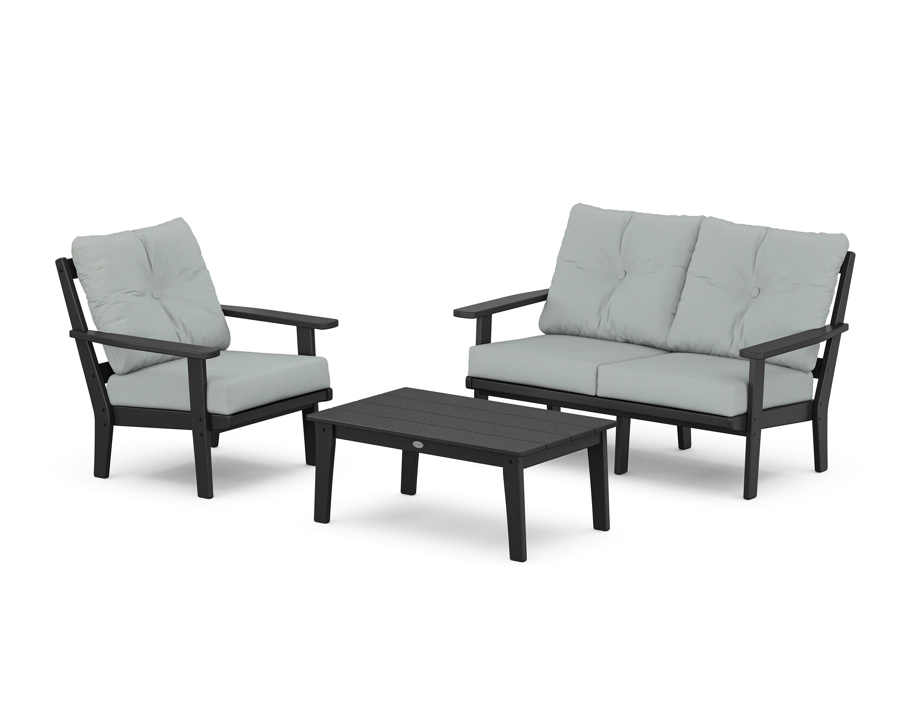 POLYWOOD® Oxford 3-Piece Deep Seating Set with Loveseat in Black / Spa
