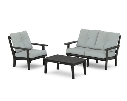 POLYWOOD® Oxford 3-Piece Deep Seating Set with Loveseat in Black / Spa