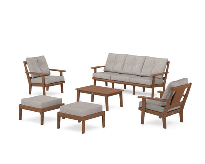 POLYWOOD® Prairie 6-Piece Lounge Sofa Set in Teak / Weathered Tweed