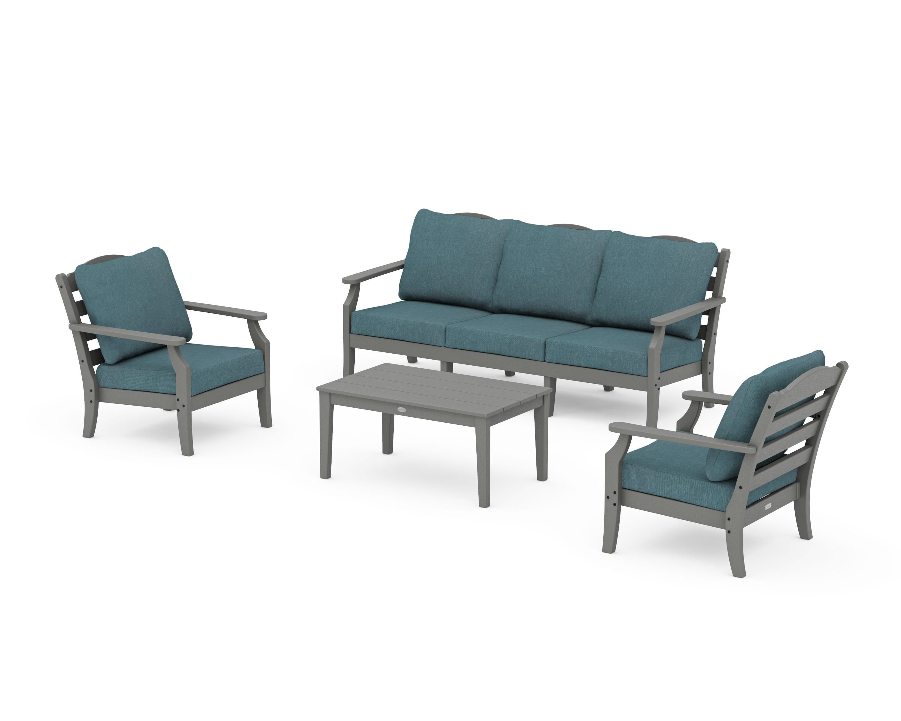 Draper James™ by  POLYWOOD® Savannah 4-Piece Deep Seating Set with Sofa in Slate Grey / Ocean Teal