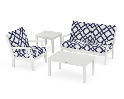 POLYWOOD® Braxton 4-Piece Deep Seating Set in White / Trellis Navy