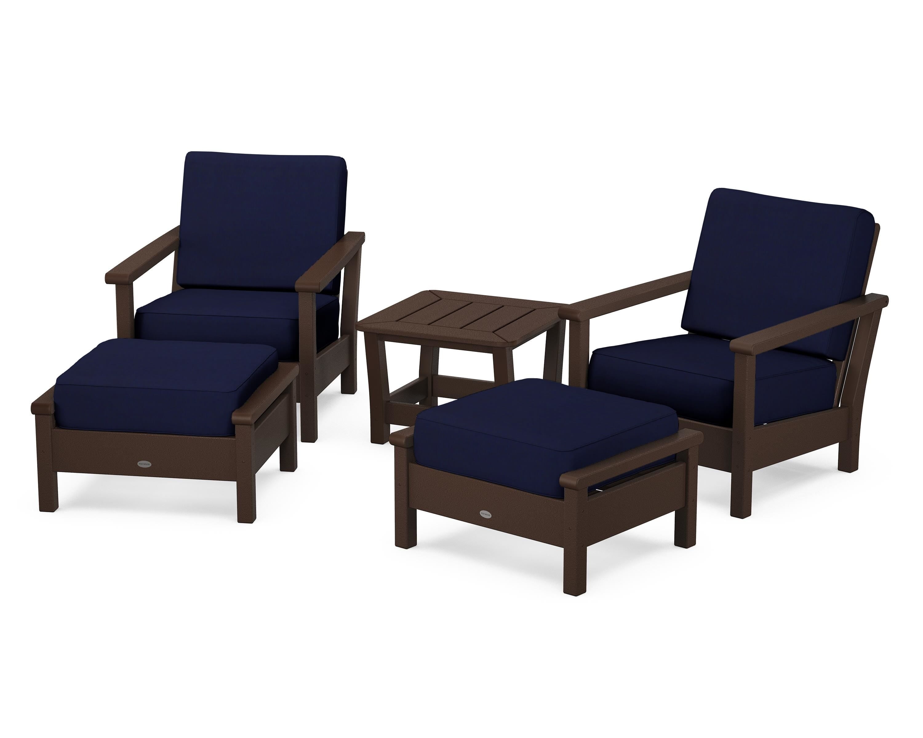 POLYWOOD® Harbour 5-Piece Deep Seating Chair Set in Mahogany / Navy