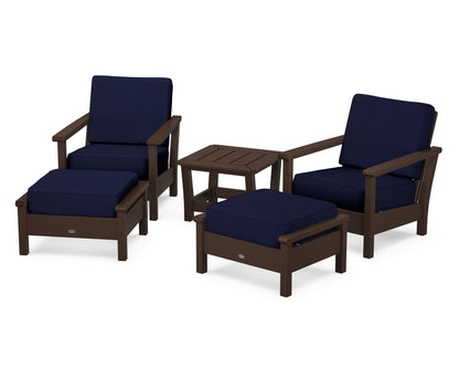 POLYWOOD® Harbour 5-Piece Deep Seating Chair Set in Mahogany / Navy