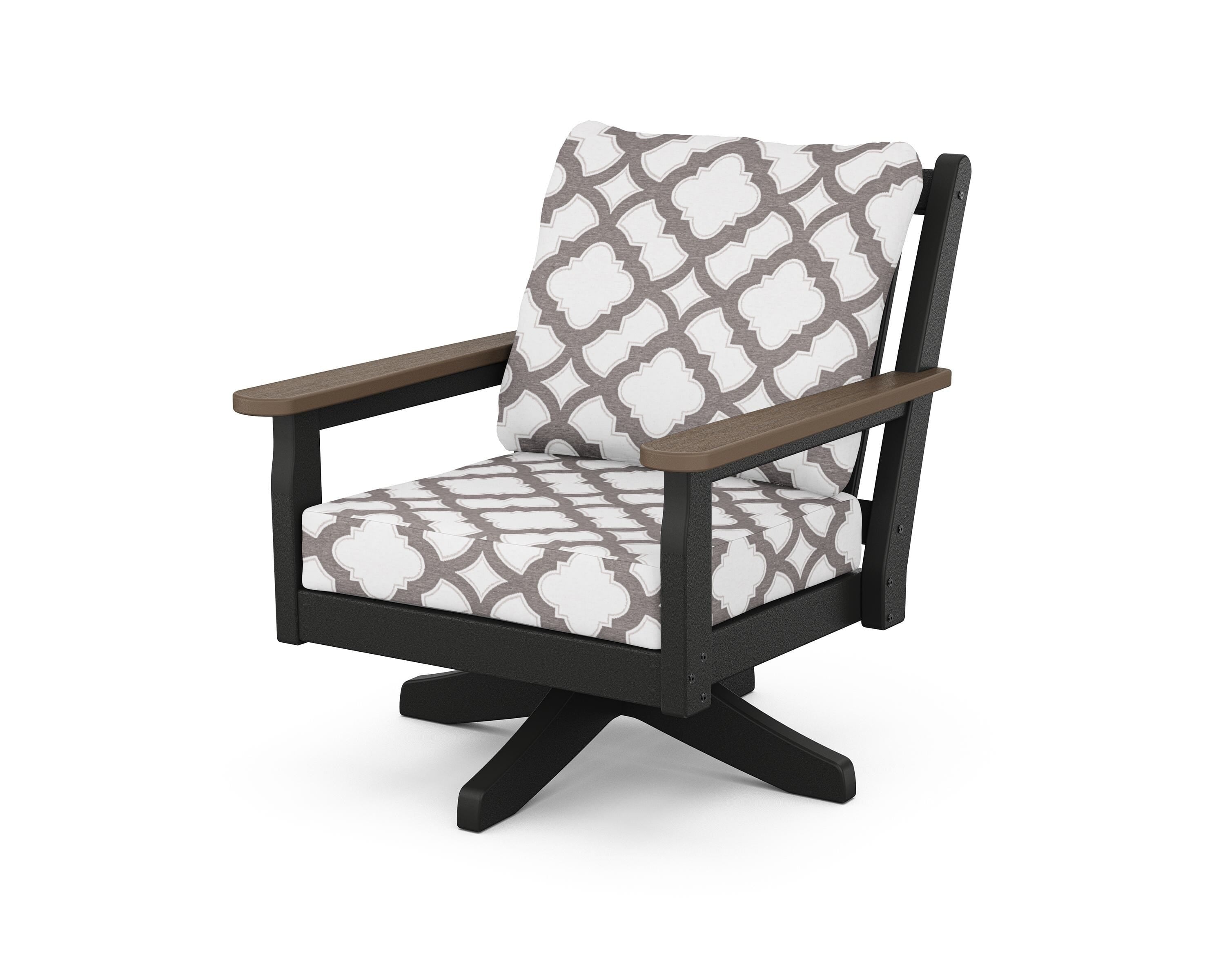 POLYWOOD® Chippendale Deep Seating Swivel Chair in Black / Kona / Trellis Grey Mist