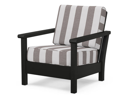 POLYWOOD® Harbour Deep Seating Chair in Black / Cabana Stripe Grey Mist