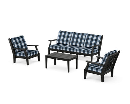 Country Living Wovendale 4-Piece Deep Seating Set with Sofa in Black / Buffalo Plaid Marine Indigo