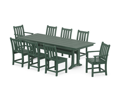 POLYWOOD® Traditional Garden 9-Piece Farmhouse Dining Set with Trestle Legs in Green
