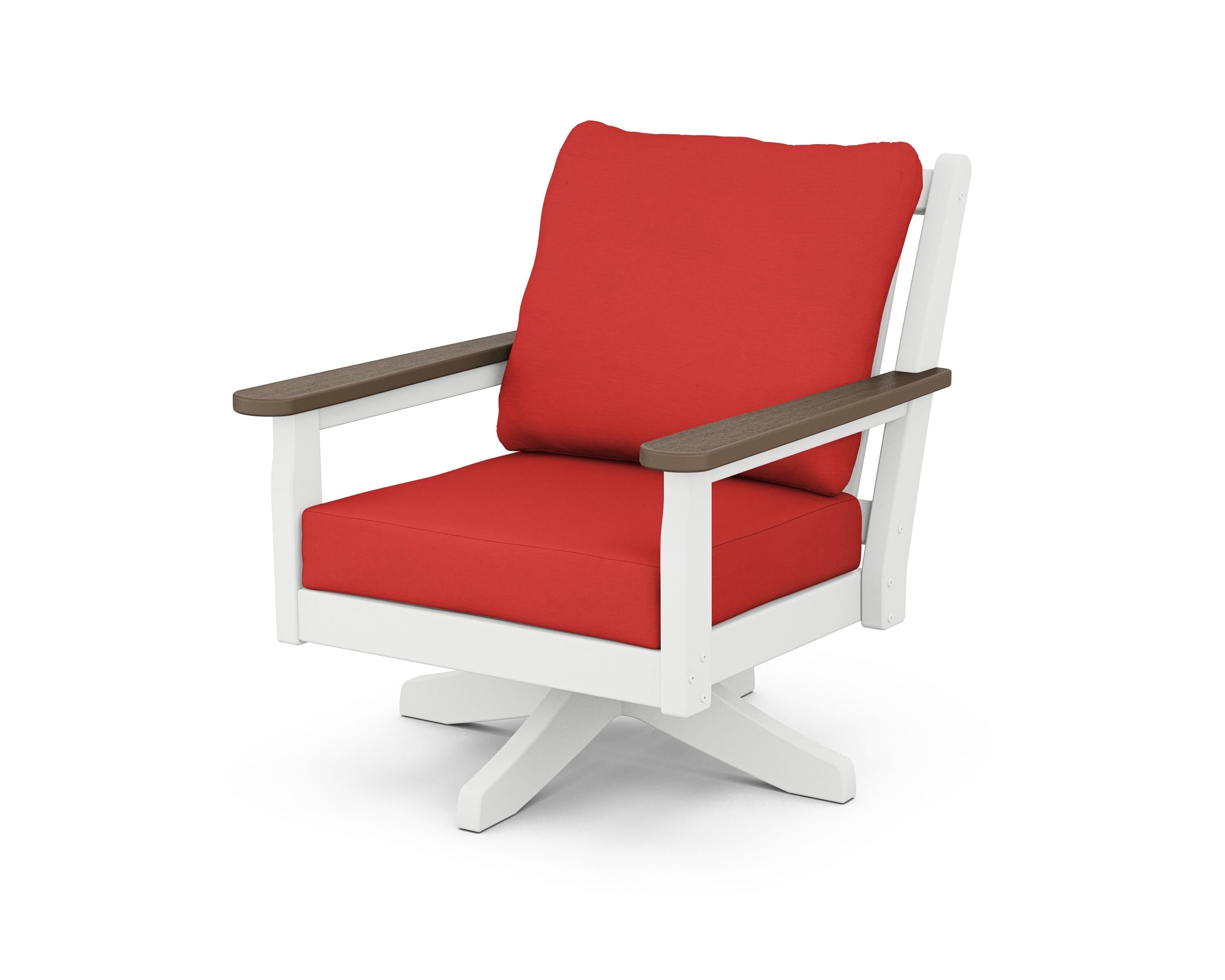 POLYWOOD® Chippendale Deep Seating Swivel Chair in White / Kona / Crimson Linen