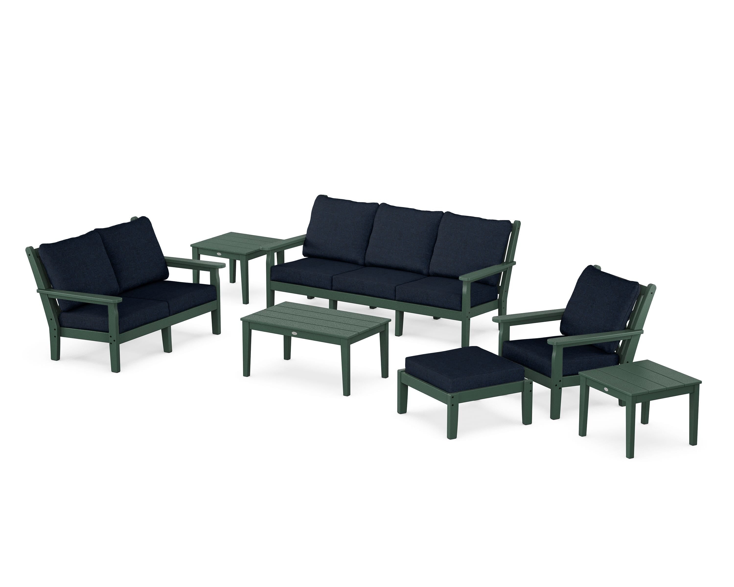 POLYWOOD® Chippendale 7-Piece Deep Seating Set in Green / Marine Indigo