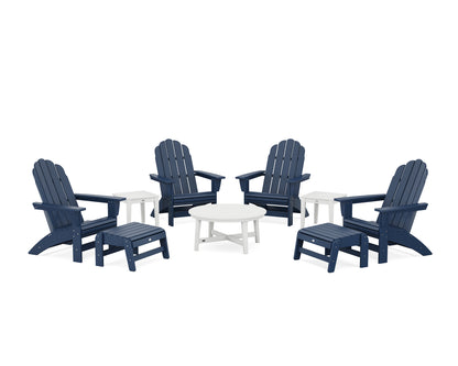 POLYWOOD® Vineyard Grand Adirondack 9-Piece Conversation Set in Navy / White