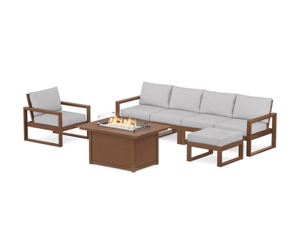 POLYWOOD® EDGE Sectional Lounge and Fire Pit Set in Teak / Granite