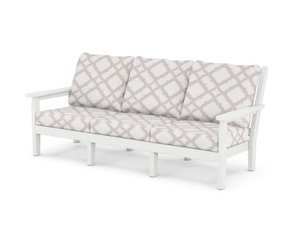 POLYWOOD® Chippendale Deep Seating Sofa in White / Trellis Dune Burlap