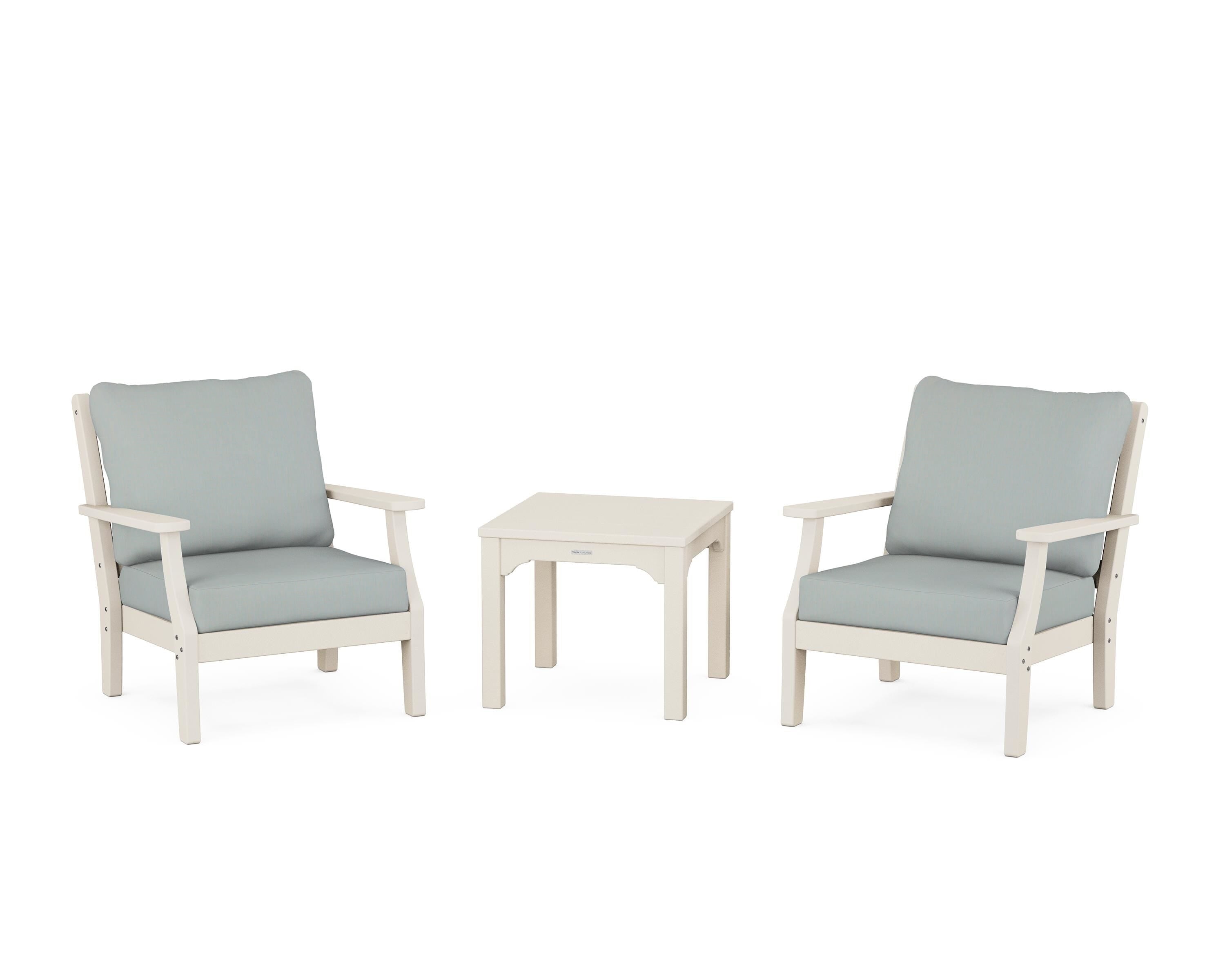 Martha Stewart by POLYWOOD® Chinoiserie 3-Piece Deep Seating Set in Sand / Spa