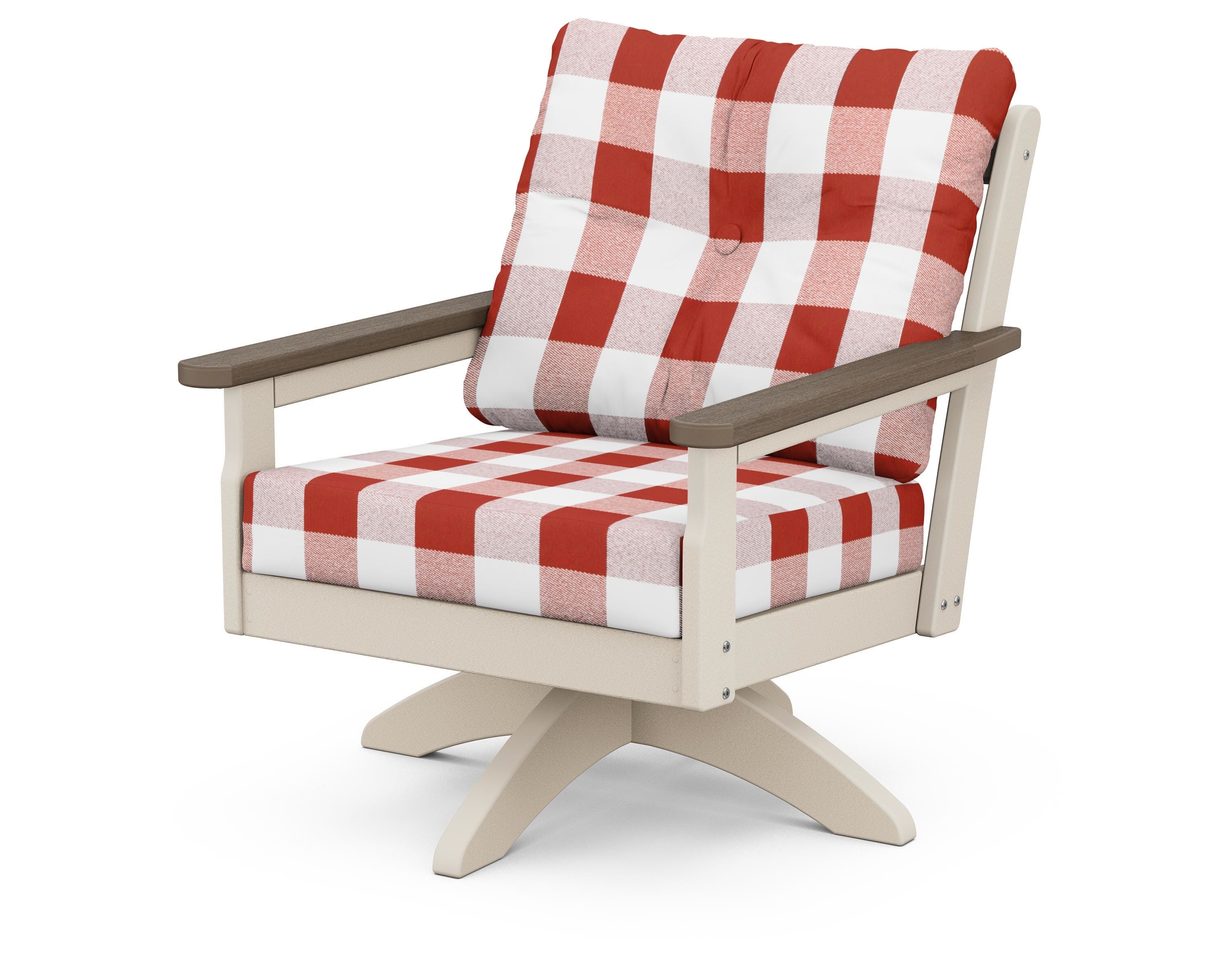 POLYWOOD® Vineyard Deep Seating Swivel Chair in Sand / Kona / Buffalo Plaid Crimson