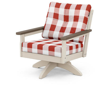 POLYWOOD® Vineyard Deep Seating Swivel Chair in Sand / Kona / Buffalo Plaid Crimson