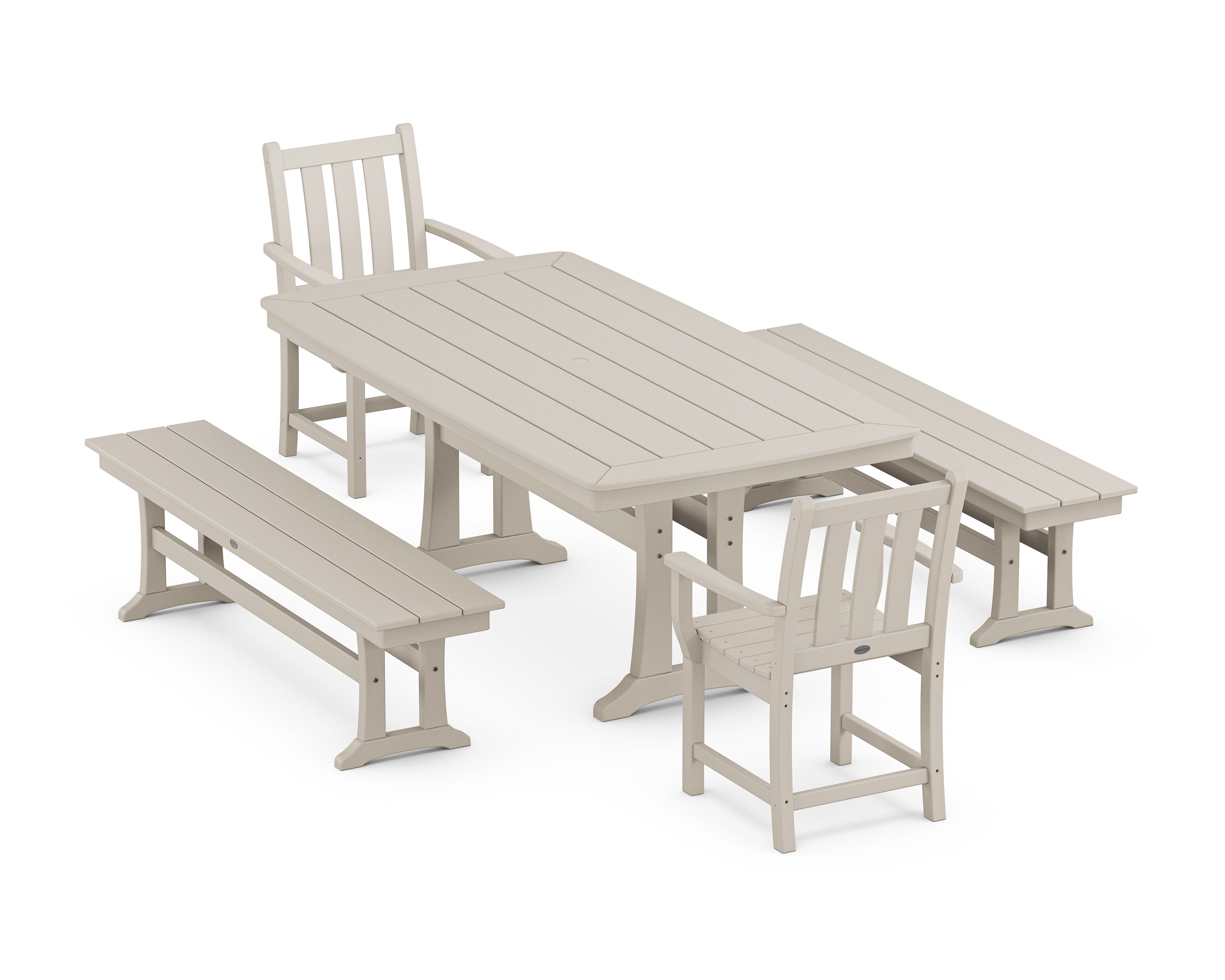 POLYWOOD® Traditional Garden 5-Piece Dining Set with Trestle Legs in Sand