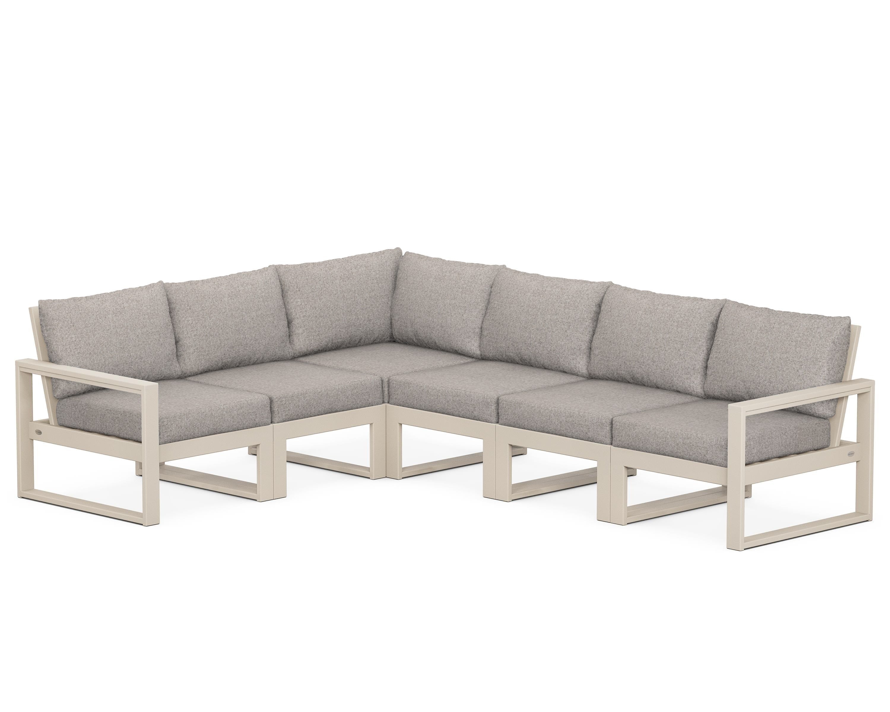 POLYWOOD® EDGE 6-Piece Modular Deep Seating Set in Sand / Weathered Tweed