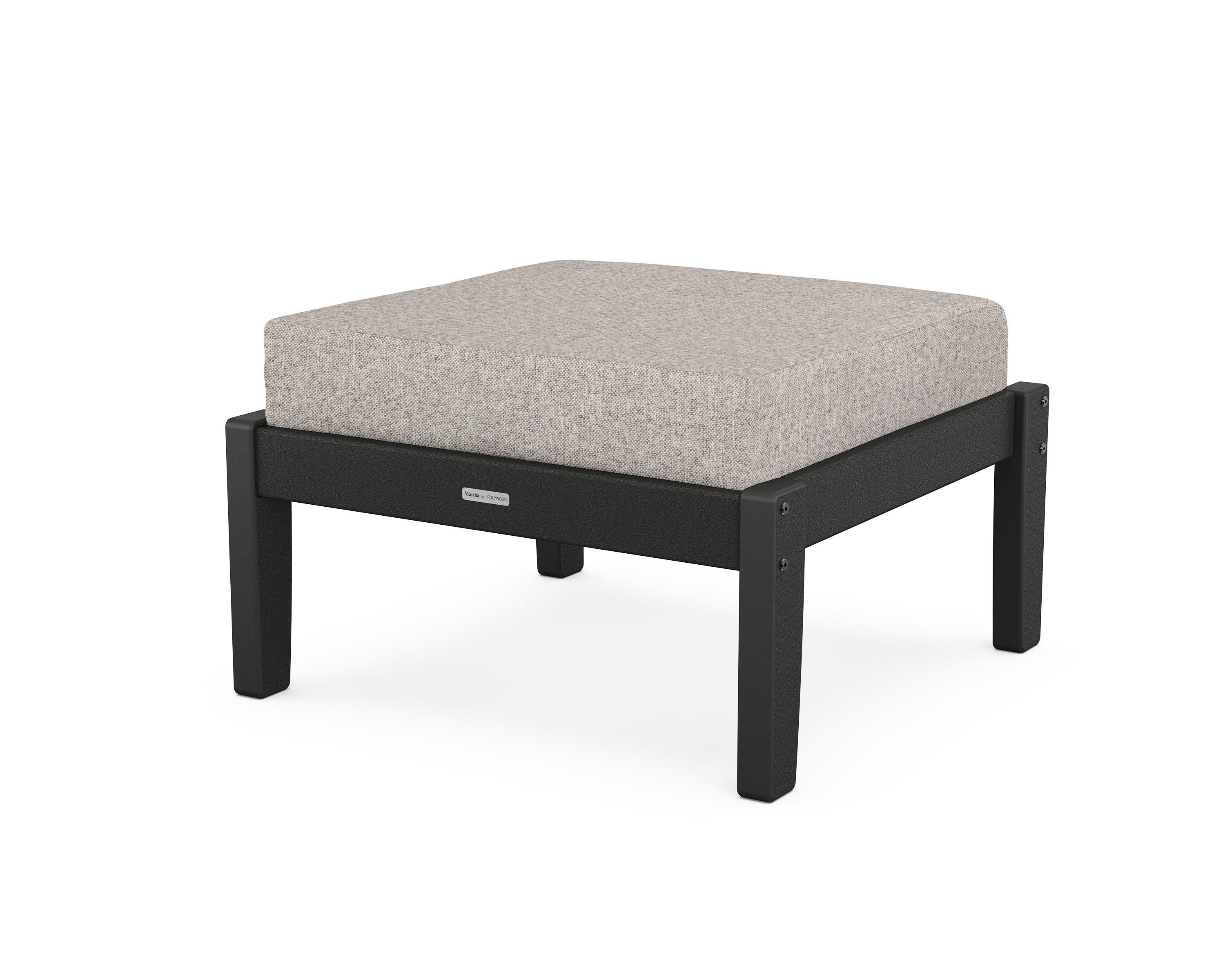 Martha Stewart by POLYWOOD® Chinoiserie Deep Seating Ottoman in Black / Weathered Tweed