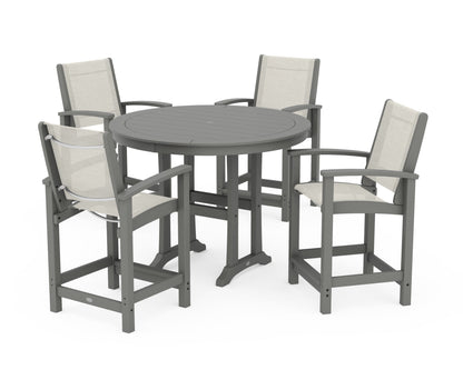 POLYWOOD® Coastal 5-Piece Counter Set in Slate Grey / Parchment Sling