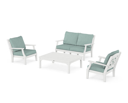 Martha Stewart by POLYWOOD® Chinoiserie 4-Piece Deep Seating Set with Loveseat in White / Glacier Spa