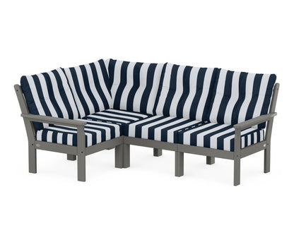 POLYWOOD® Vineyard 4-Piece Sectional in Slate Grey / Cabana Stripe Marine Indigo