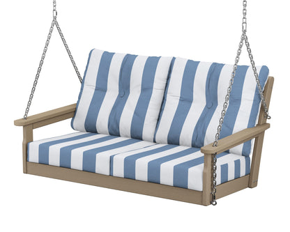 POLYWOOD® Vineyard Deep Seating Swing in Vintage Sahara / Cabana Stripe Sky Blue