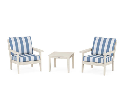 Country Living Cottage 3-Piece Deep Seating Set in Sand / Cabana Stripe Sky Blue