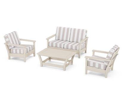 POLYWOOD® Harbour 4-Piece Deep Seating Set in Sand / Cabana Stripe Dune Burlap