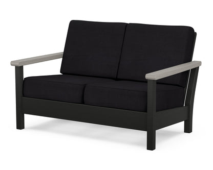 POLYWOOD® Harbour Deep Seating Loveseat in Black / Driftwood / Midnight Linen