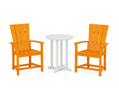 POLYWOOD® Quattro 3-Piece Round Farmhouse Bistro Dining Set in Tangerine / White