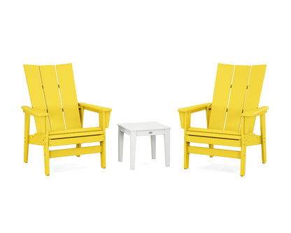 POLYWOOD® 3-Piece Modern Grand Upright Adirondack Set in Lemon / White