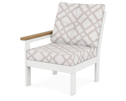 POLYWOOD® Vineyard Modular Left Arm Chair in White / Natural / Trellis Dune Burlap