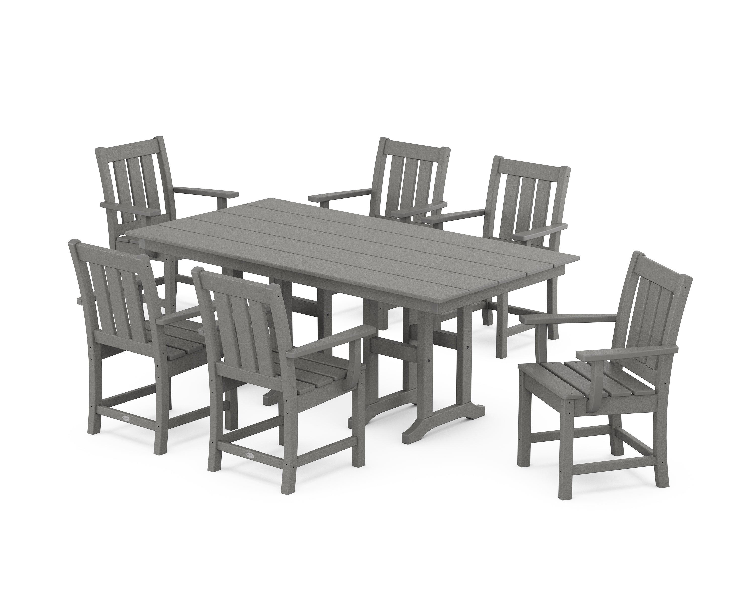 POLYWOOD® Oxford Arm Chair 7-Piece Farmhouse Dining Set in Slate Grey