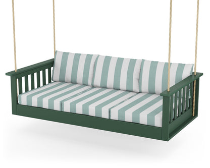 POLYWOOD® Vineyard Daybed Swing in Green / Cabana Stripe Glacier Spa