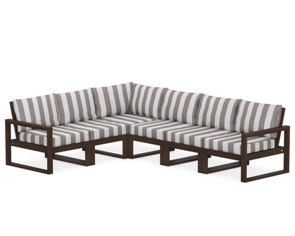 POLYWOOD® EDGE 6-Piece Modular Deep Seating Set in Mahogany / Cabana Stripe Grey Mist