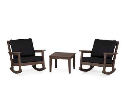 POLYWOOD® Chippendale 3-Piece Deep Seating Rocker Set in Mahogany / Midnight Linen